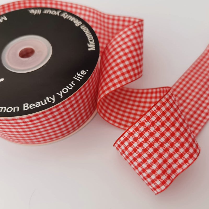 Micomon 1.5 Inch Red and White Woven Edge 100% Polyester Gingham Ribbon 25 Yards Each Roll (1-1/2"", Red) - Image 5